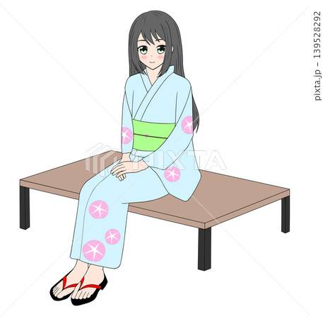 縁台に座る浴衣姿の女性 139528292