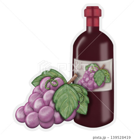 Sticker set of Glasses and bottle of Wine with red wine. Red wine in a glass. Cute artistic watercolor illustration decoration, menu cover for wine bar, invitation, Wine party conce. Sticker set of Glasses and bottle of Wine with red wine. Red wine in a glass. Cute artistic watercolor illustration decoration, menu cover for wine bar, invitation, Wine party conce. 139528419