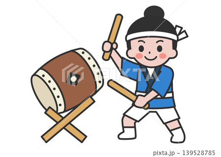 お祭りの法被を着た太鼓を演奏する女性  139528785