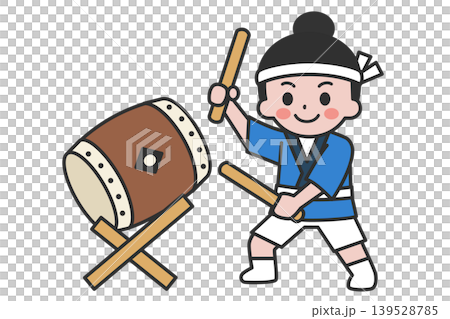 お祭りの法被を着た太鼓を演奏する女性  139528785