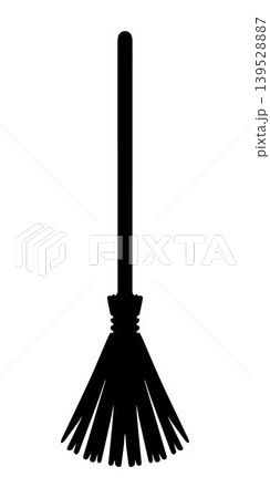 Minimalist black silhouette of a classic besom broom, isolated on a white background. Perfect for Halloween themes, gardening tools. Vector illustration Minimalist black silhouette of a classic besom broom, isolated on a white background. Perfect for Halloween themes, gardening tools. Vector illustration 139528887