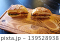 Fresh And Tasty Hamburger On Wooden Background 139528938