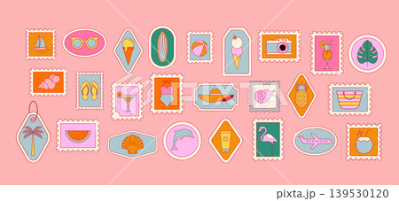 Colorful summer vacation framed labels, badges, postage stamps and stickers collection. Summer beach Colorful summer vacation framed labels, badges, postage stamps and stickers collection. Summer beach 139530120