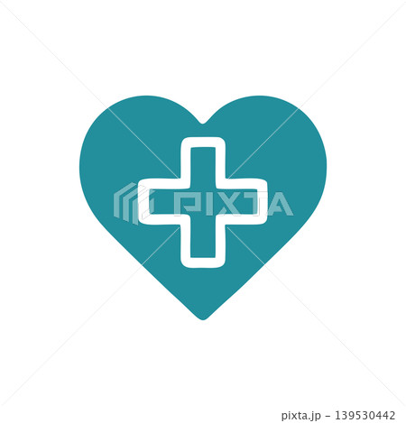 Teal Flat Outline Heart Shape with White Plus Sign Medical Healthcare Symbol Icon Teal Flat Outline Heart Shape with White Plus Sign Medical Healthcare Symbol Icon 139530442