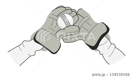Cricket Wicket Keeper Catching White Ball. Professional Player Hands in Protective Gloves Close Up. Sport Action Catch Moment. Minimalist Vector Illustration. Cricket Wicket Keeper Catching White Ball. Professional Player Hands in Protective Gloves Close Up. Sport Action Catch Moment. Minimalist Vector Illustration. 139530588
