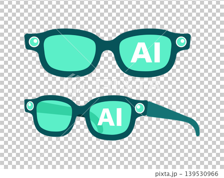 Product illustrations of the latest AI glasses, front and angled view set. Smart design for wearable devices. 139530966