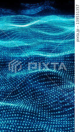 Flowing blue particle waves forming a luminous digital landscape, ideal for technology, data, and futuristic abstract backgrounds 139531357