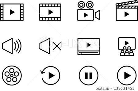ビデオ・動画と映画アイコンイラスト ビデオ・動画と映画アイコンイラスト 139531453