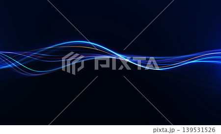 Multicolor neon wave lines on dark background, abstract light streaks with blue, cyan and gold curves, futuristic technology design. Multicolor neon wave lines on dark background, abstract light streaks with blue, cyan and gold curves, futuristic technology design. 139531526
