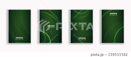 Set of green technology poster cover templates. Abstract dark background with futuristic glowing digital light lines and dynamic network waves. Eco-friendly sustainable energy concept design. Set of green technology poster cover templates. Abstract dark background with futuristic glowing digital light lines and dynamic network waves. Eco-friendly sustainable energy concept design. 139531582