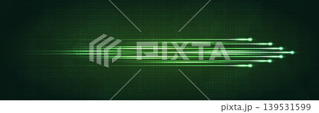 Abstract futuristic green light trails on dark hexagon grid background. High speed digital data flow, fiber optic network connection, cyberspace energy stream and modern technology concept design. Abstract futuristic green light trails on dark hexagon grid background. High speed digital data flow, fiber optic network connection, cyberspace energy stream and modern technology concept design. 139531599