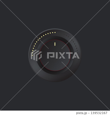 Minimalist black rotary control knob with yellow light indicators for volume or power levels Minimalist black rotary control knob with yellow light indicators for volume or power levels 139532167