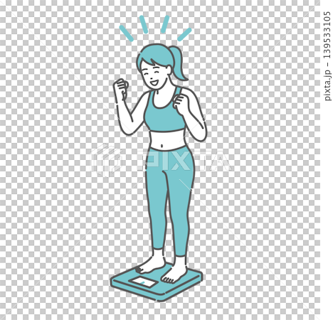 体重測定をして喜ぶ成人女性のイラスト（標準体型） 139533105