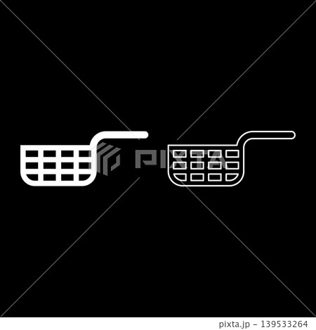 Mesh basket for deep fryer with handle and french frie kitchen appliance for fast food concept roast product in hot oil Air fryer set icon white color vector illustration image solid fill outline Mesh basket for deep fryer with handle and french frie kitchen appliance for fast food concept roast product in hot oil Air fryer set icon white color vector illustration image solid fill outline 139533264