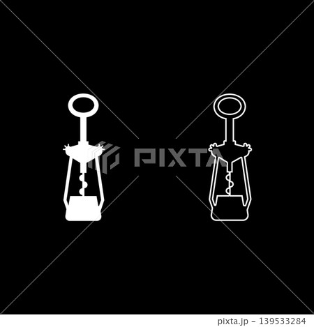 Wing corkscrew for opening wine bottles cork screw set icon white color vector illustration image solid fill outline contour line thin flat style Wing corkscrew for opening wine bottles cork screw set icon white color vector illustration image solid fill outline contour line thin flat style 139533284
