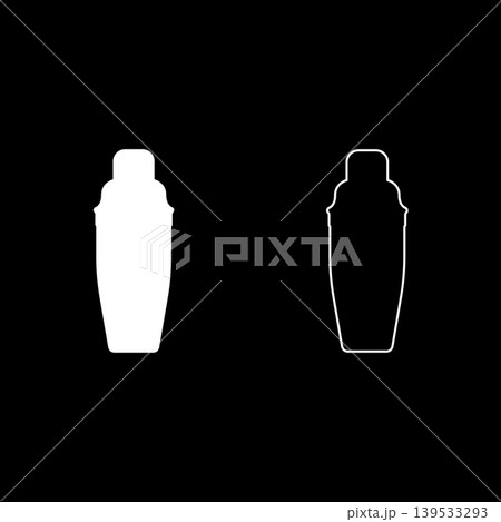 Cocktail shaker bar set icon white color vector illustration image solid fill outline contour line thin flat style Cocktail shaker bar set icon white color vector illustration image solid fill outline contour line thin flat style 139533293