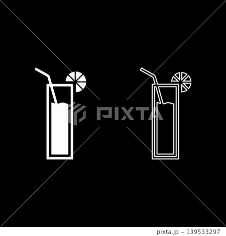 Cocktail with straw and limon in glass alcoholic beverage concept leisure lime drink Mocktail set icon white color vector illustration image solid fill outline contour line thin flat style 139533297