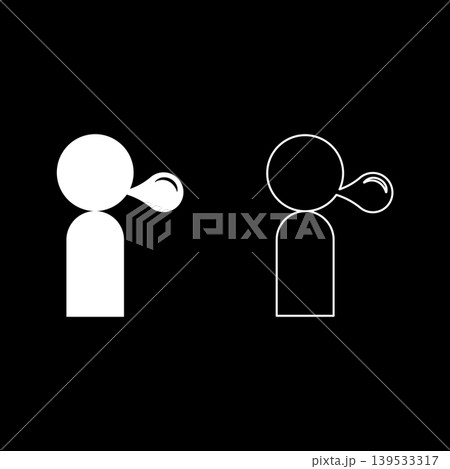Man blowing bubble gum set icon white color vector illustration image solid fill outline contour line thin flat style Man blowing bubble gum set icon white color vector illustration image solid fill outline contour line thin flat style 139533317