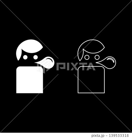 Man blowing bubble gum set icon white color vector illustration image solid fill outline contour line thin flat style 139533318