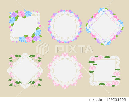 紫陽花と蓮の花のレースフレーム6種セット 139533696