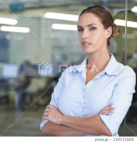 Portrait of serious business woman with confidence, arms crossed and job at digital agency. Face of online investment advisor, professional female in tech startup or project manager in trading office Portrait of serious business woman with confidence, arms crossed and job at digital agency. Face of online investment advisor, professional female in tech startup or project manager in trading office 139533808