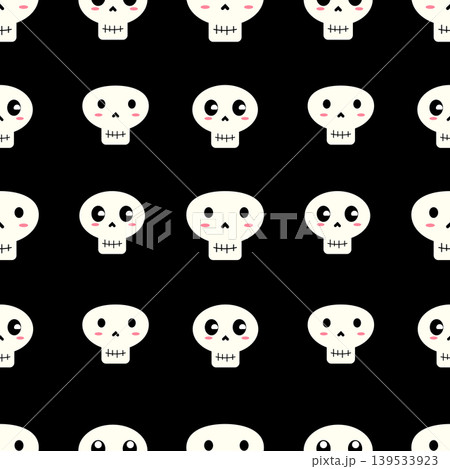 Cute Skull Seamless Pattern Vector Illustration, Kawaii Halloween Skeleton Background with Simple Cartoon Style Cute Skull Seamless Pattern Vector Illustration, Kawaii Halloween Skeleton Background with Simple Cartoon Style 139533923
