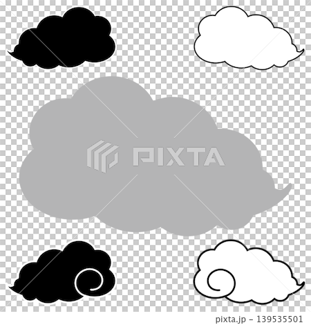 雲の形をしたシンプルなシェイプ_白黒とグレー 雲の形をしたシンプルなシェイプ_白黒とグレー 139535501
