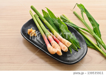 皿に盛った谷中生姜　味噌添え 139535911