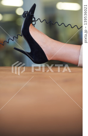Woman, relax and show on desk with telephone wire in office with confidence or pride. Phone call, technology cord and cable on high heel or foot of person with communication or landline contact Woman, relax and show on desk with telephone wire in office with confidence or pride. Phone call, technology cord and cable on high heel or foot of person with communication or landline contact 139536021