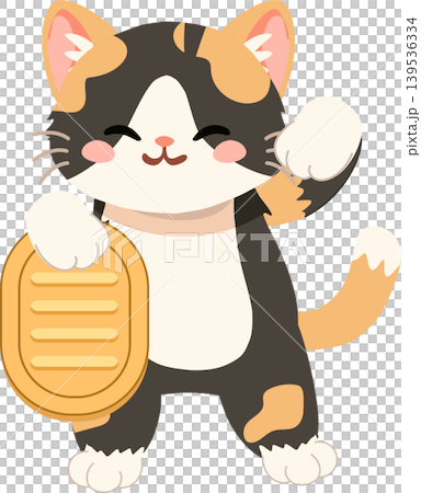 kawaii maneki neko cat waving its paw with a koban coin for festive fortune wealth and good luck kawaii maneki neko cat waving its paw with a koban coin for festive fortune wealth and good luck 139536334