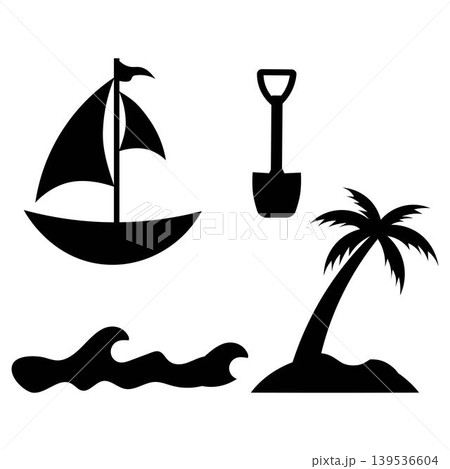 Beach Holiday Icons Tropical Travel Silhouette Pack Beach Holiday Icons Tropical Travel Silhouette Pack 139536604