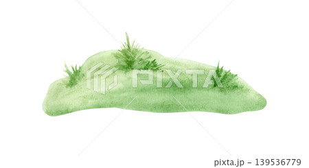 Watercolor illustration of a green grassy hill. Hand drawn grassy island element isolated on white background. Perfect for landscape design, eco-friendly concepts, and nature illustrations. Watercolor illustration of a green grassy hill. Hand drawn grassy island element isolated on white background. Perfect for landscape design, eco-friendly concepts, and nature illustrations. 139536779