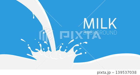 Pouring milk with splashes  on blue background vector illustration, flat design 139537038