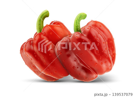 Two fresh red bell peppers on white background with clipping path 139537079