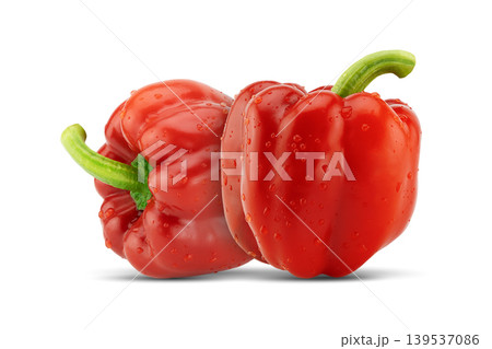 Two fresh red bell peppers on white background with clipping path Two fresh red bell peppers on white background with clipping path 139537086