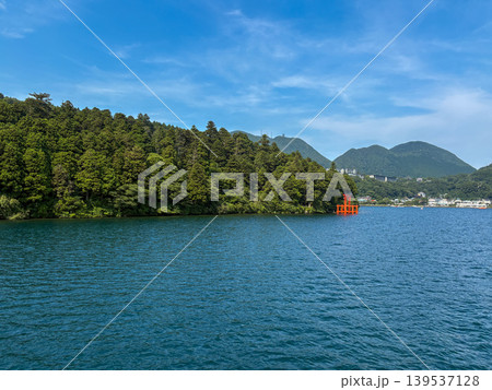 Hakone Shrine's lakefront torii,  Lake Ashi in Hakone, Japan 139537128