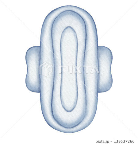 Watercolor illustration of a menstrual pad. A feminine hygiene product for protection and comfort during menstruation. 139537266