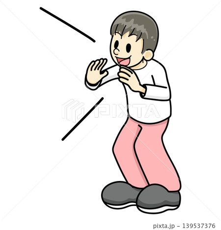 大声を出す男性（手描き、レッド系ズボン) 139537376