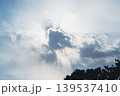 雲の切れ間から差し込む光と松のシルエット 139537410