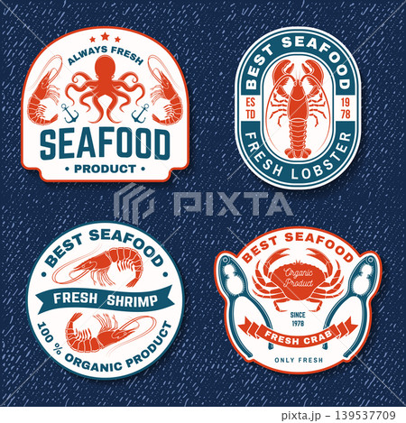 Seafood sticker set vintage marine badges octopus lobster shrimp crab retro food labels nautical ocean patches Seafood sticker set vintage marine badges octopus lobster shrimp crab retro food labels nautical ocean patches 139537709