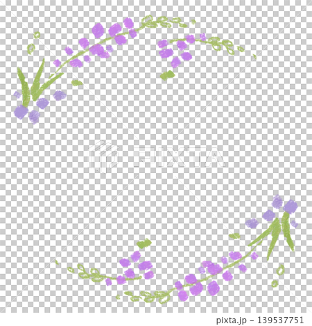 紫のお花の手描きイラスト フレーム 飾り枠 春のフレーム 139537751