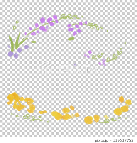 紫のお花の手描きイラスト フレーム 飾り枠 春のフレーム 139537752