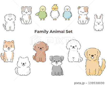 いろいろなペットのかわいい手描き動物イラストセット いろいろなペットのかわいい手描き動物イラストセット 139538030