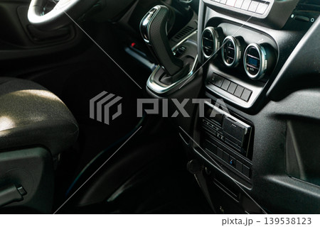 Modern truck dashboard and interior controls view Modern truck dashboard and interior controls view 139538123