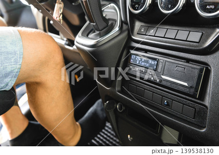 Truck cabin interior with digital tachograph unit Truck cabin interior with digital tachograph unit 139538130