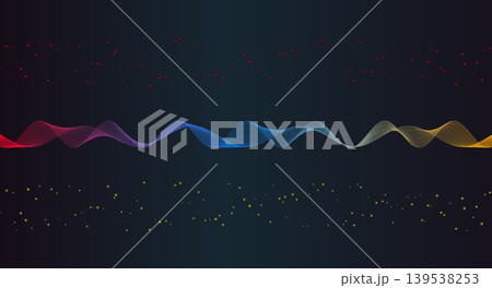 Abstract colorful wavy line of particles on dark background with energy flow 139538253
