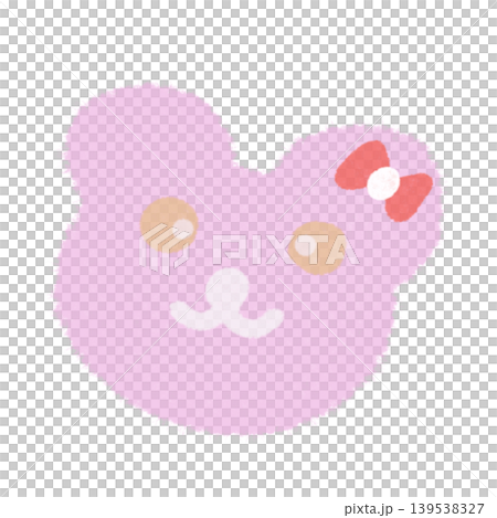 Adorable pink bear head character with a small red bow for cute children sticker and baby nursery design 139538327