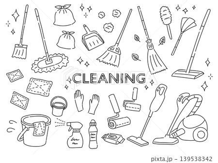 掃除道具の手描きイラストセット 掃除道具の手描きイラストセット 139538342