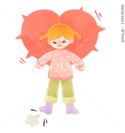 泣きながら怒っている子どもとトゲトゲのハート　女の子 139538366