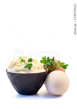 fresh mayonnaise dip with copy space on white fresh mayonnaise dip with copy space on white 139538422